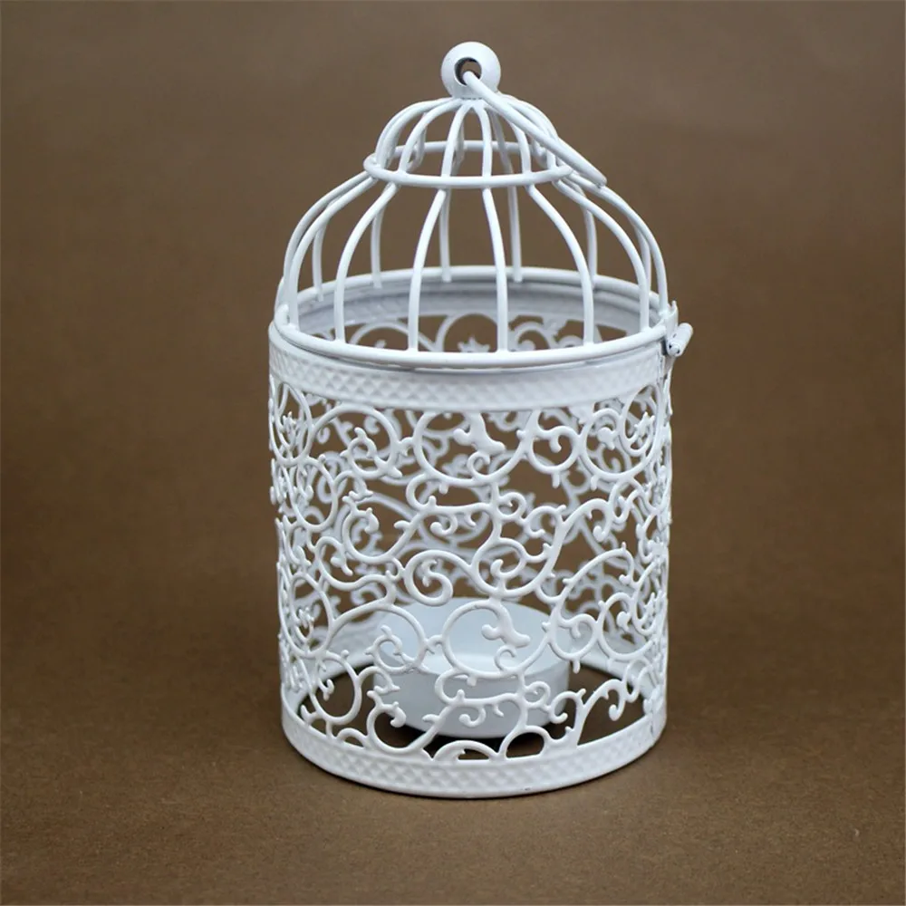 European metal white decorative bird cage candle holder