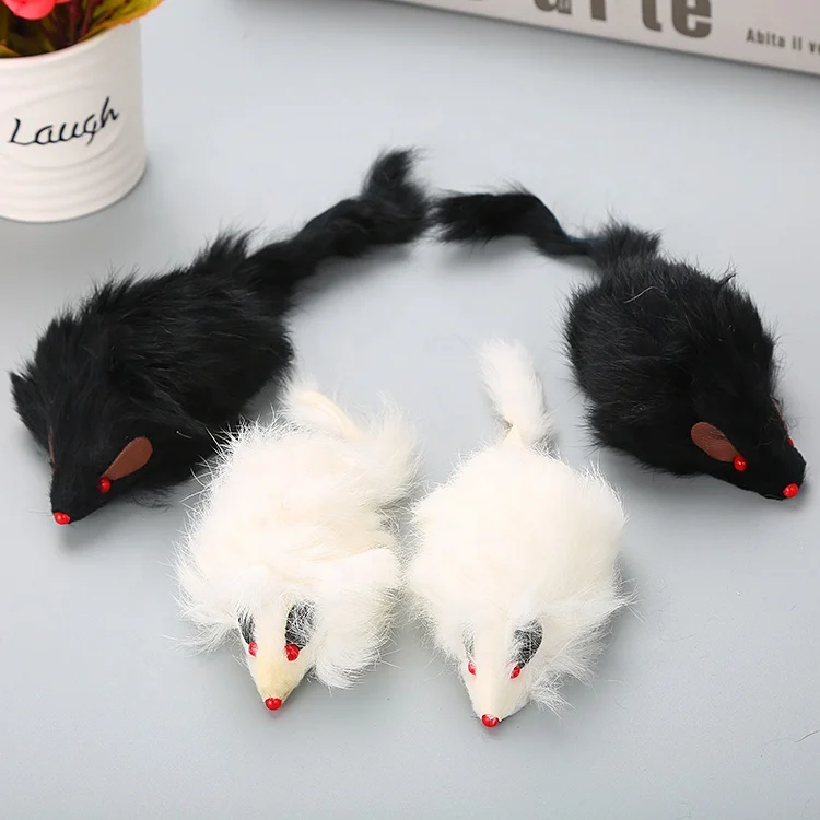 
Custom cute moving stuffed soft cat plush toy mice natural mouse rabbit hair cat toy 