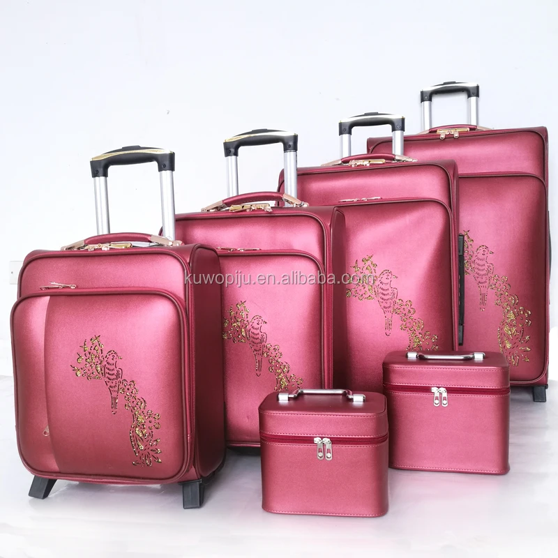 bright white color diamend cosmetic case 2 wheels pu leather suitcase set spinner wheeled luggage set 6 pieces