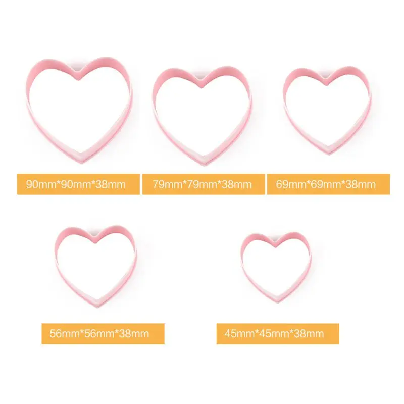 5Pcs Heart Shape Cookie Cutters Set Plastic Cookie Fondant Tool
