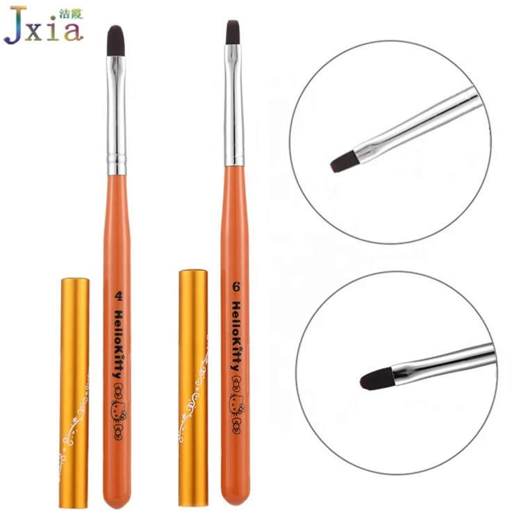 Jiexia OEM Nail Beauty Tools Supply Wood Handle  Liner Drawing Flat UV Gel Painting Brush for Nail Polish