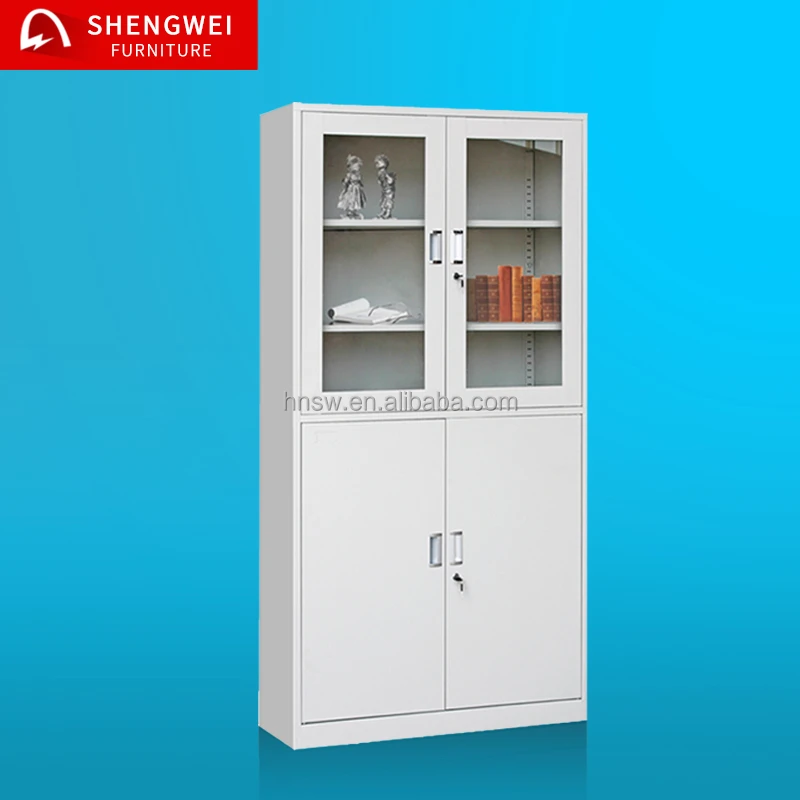 tall cheap display iron filing storage almari cabinets with swing glass doors