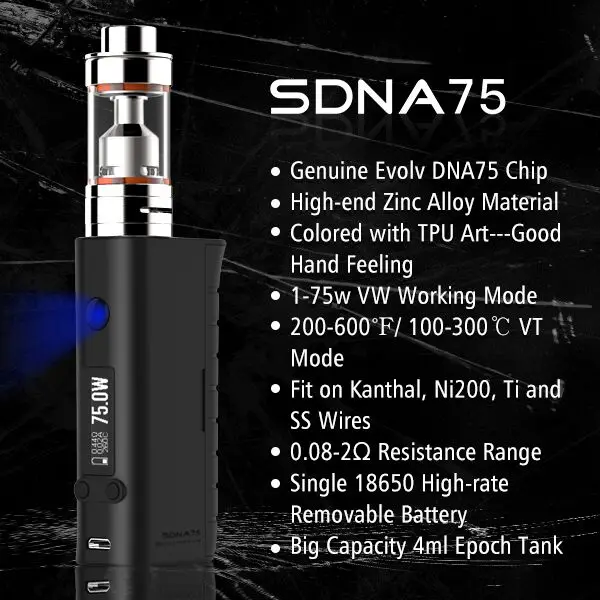 Alibaba китай SDNA75 лучшие продажи нового продукта 75 Вт окно мод SDNA 75 мод Evolv ДНК чип 75 Вт box mod