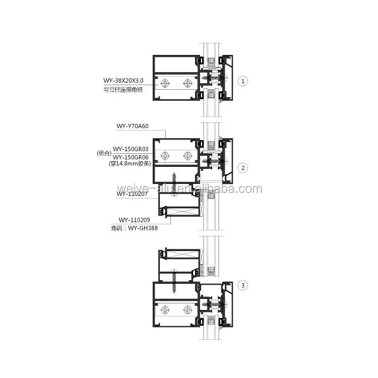 Weiye 60 100 series thermal insulating glass Ventilation curtain wall with exposed frames