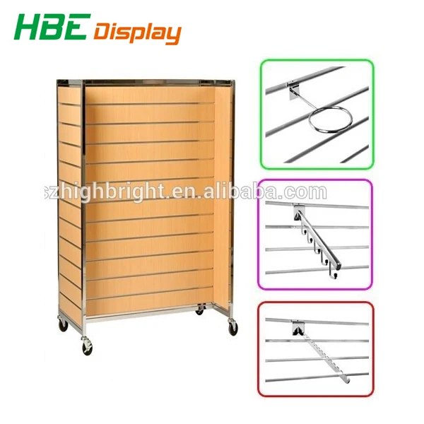 4 sided MDF slatwall T-shirt display stand rack
