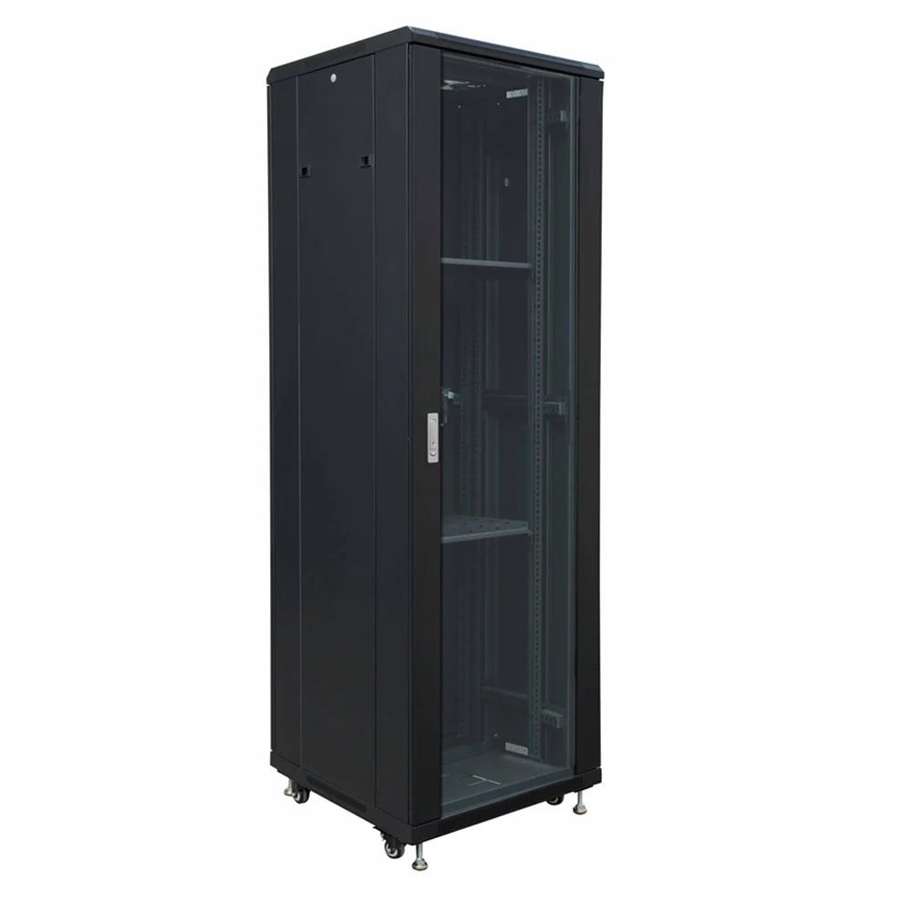 housing security half height 18u 22u 27u toughened glass on front door server rack cabinets with pre-punched holes for cabling