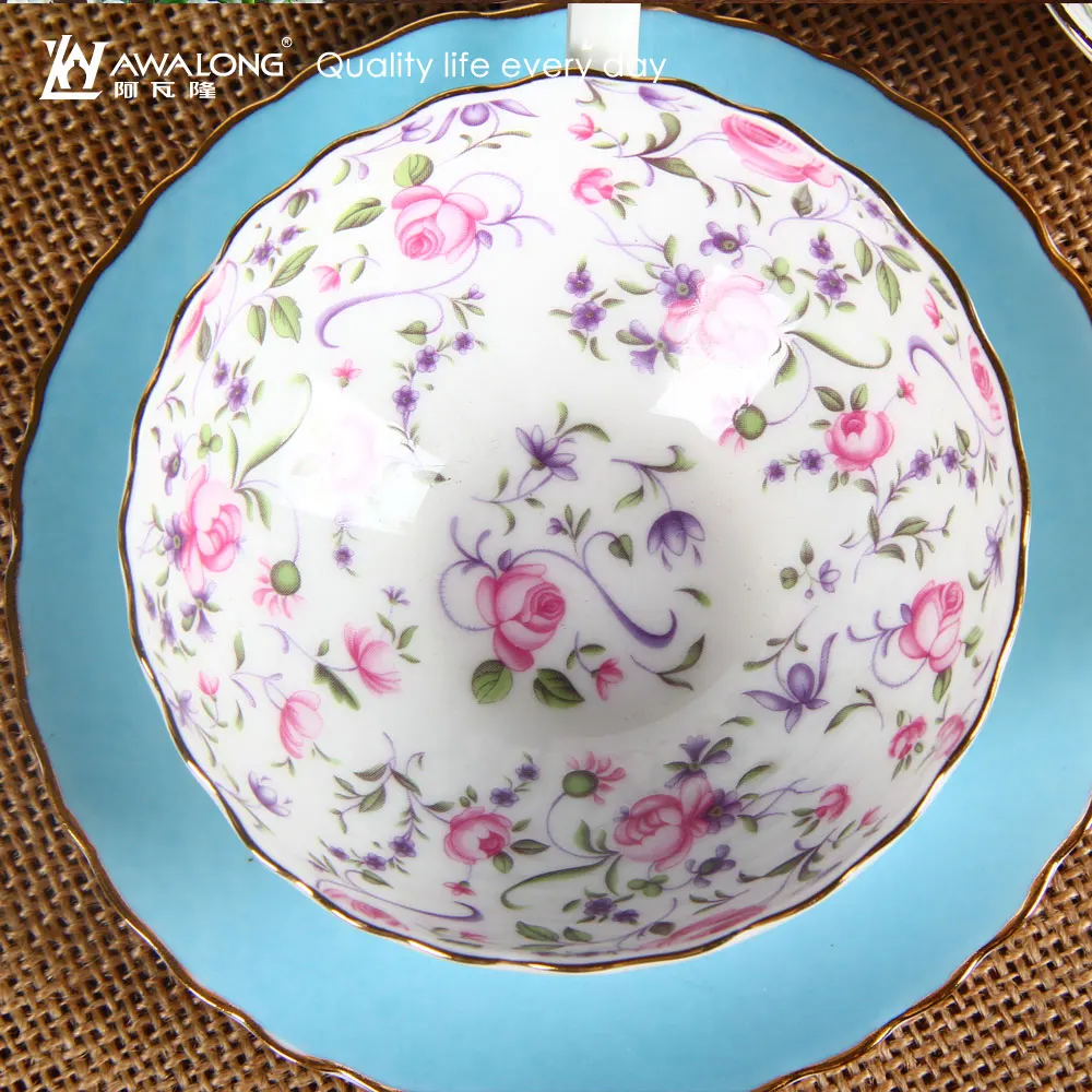 WIde Mouth Hot sale rose inside cups fine ceramic tea cup and saucer set