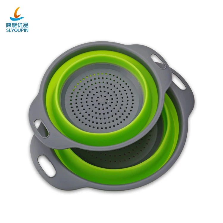 TPR Plastic Foldable Colander Sets Fruit Vegetable Washing Basket Strainer Collapsible Drainer With Handle