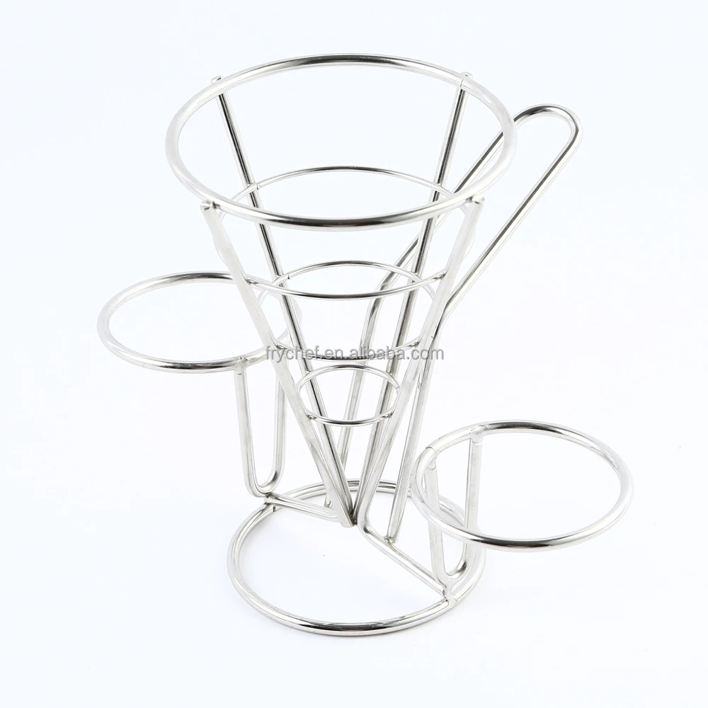 Chip and dip - stainless steel french fry cone holder & sauce cup, chip cone server & ramekin- fast food stand & condiment cup