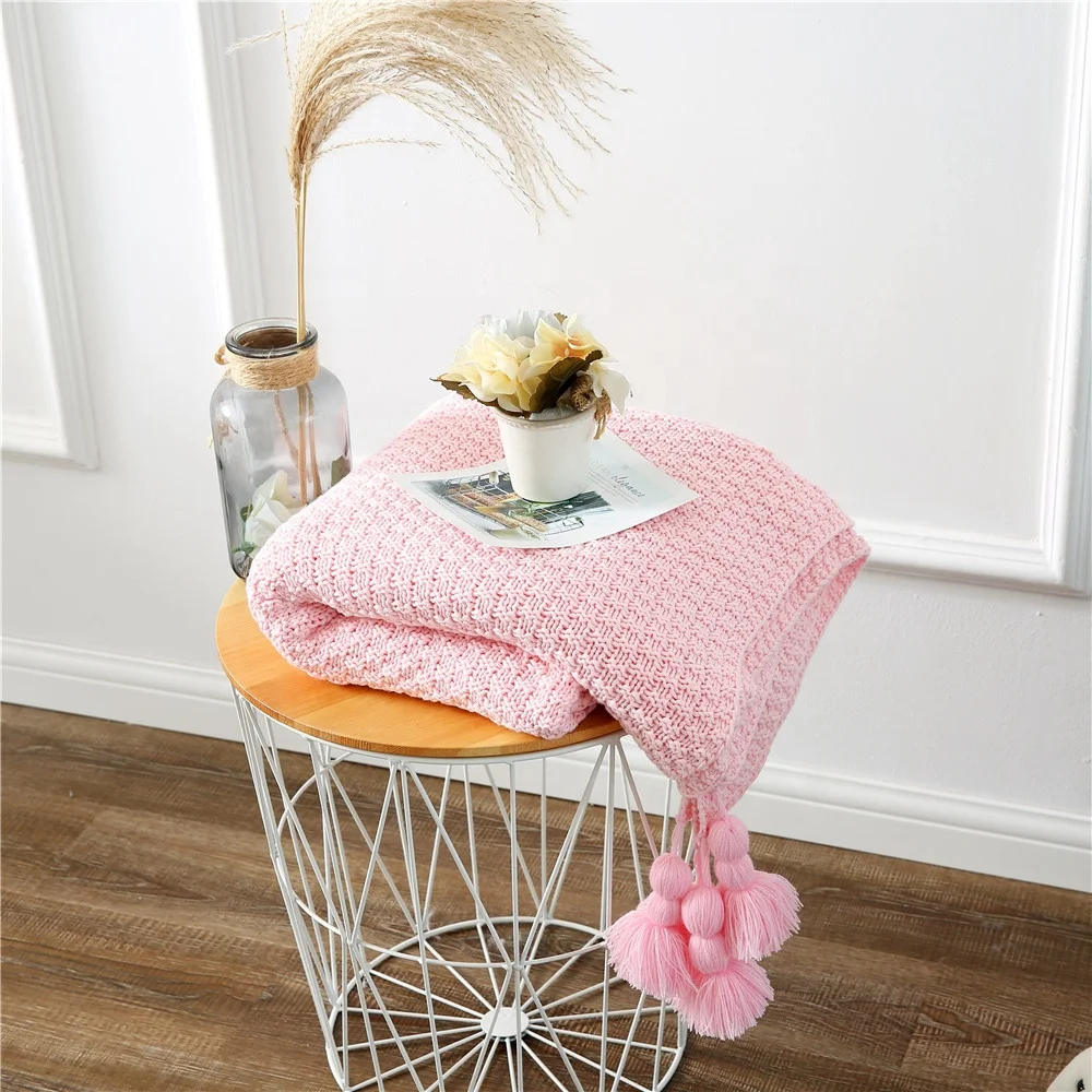 Bedroom decor Boho bedding Knit Thick Cotton Throw Blanket with Tassels