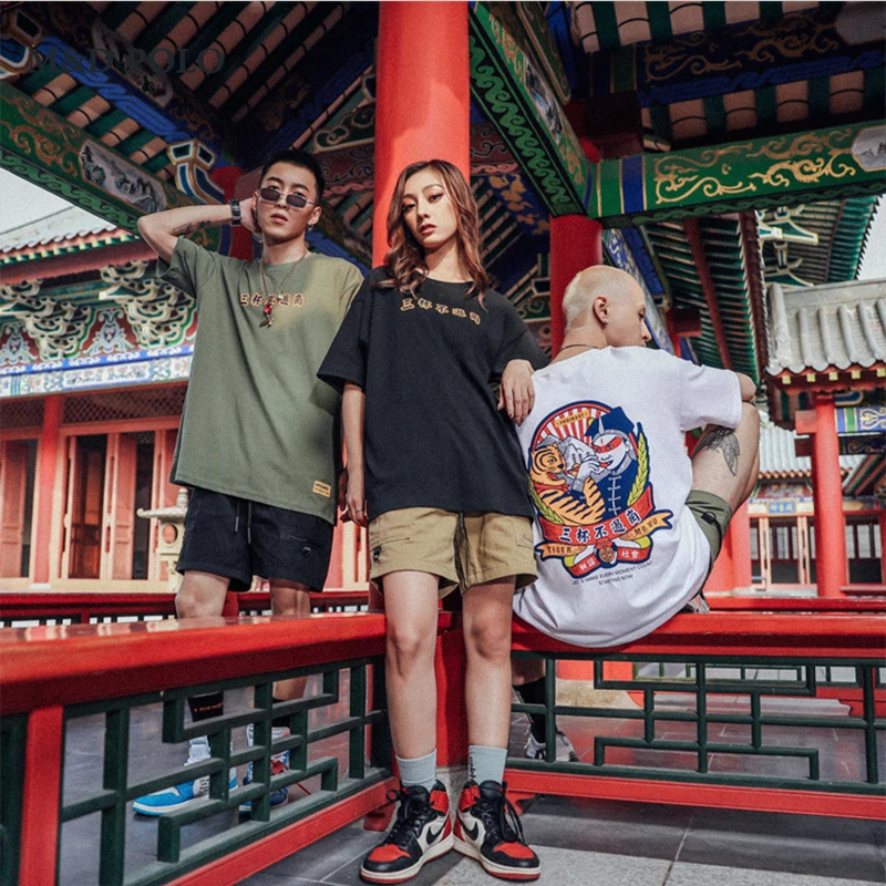 
Chinese Style Harajuku Custom Hip Hop 100% Cotton Mens Couples Clothing T Shirts Printing 