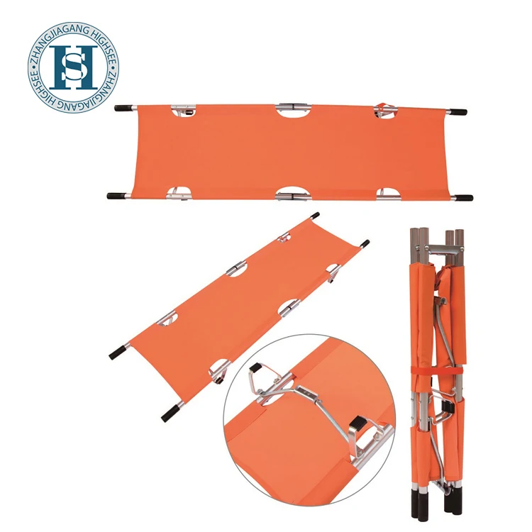 
HS-B004 Hot Selling High Quality Orange Oxford Fabric Military Metal 2 Folding Aluminum Alloy Emergency Rescue Stretcher 