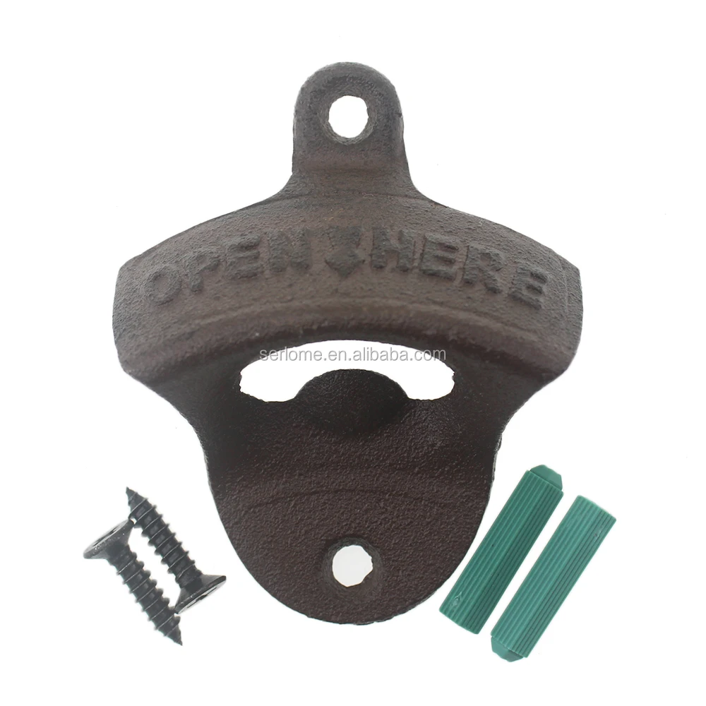 
Rustic Farmhouse Style Cast Iron OPEN HERE Vintage Wall Mounted Stationary Bottle Opener 