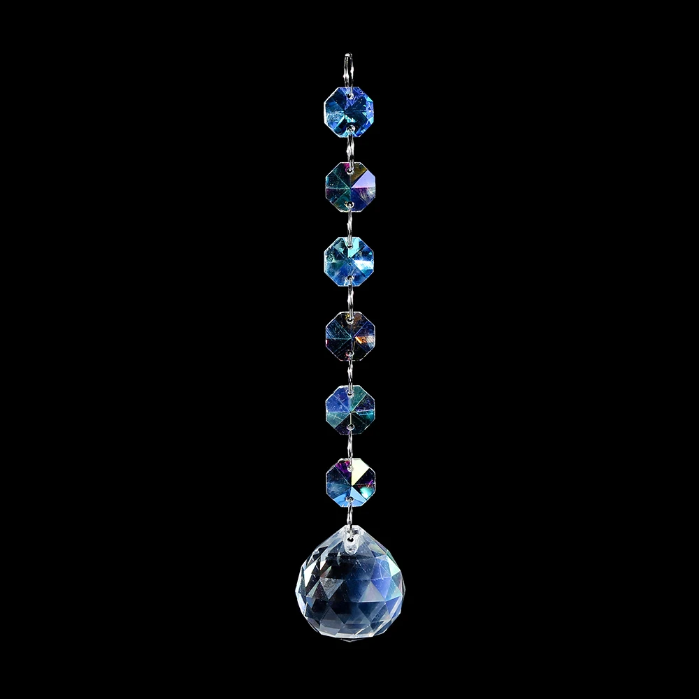 Shiny diamond shape crystal prism pendant hanging octagon chain crystal garlands suncatcher for home wedding