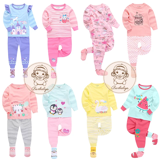 B0919 Wholesale price Taiwan design long sleeve girls pajamas animal two piece pyjamas kids