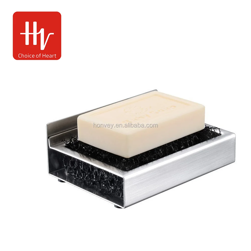 
HONVEY Bathroom Stainless Steel Soap Dish Holder Self Adhesive Soap Saver Shower or Kitchen Accessory Sponge Holder Brushed 