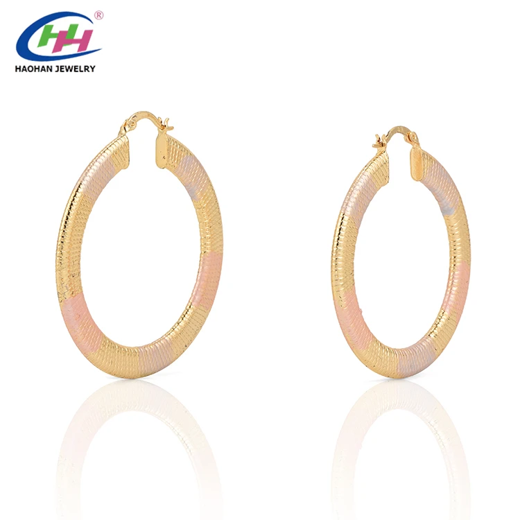 
2019 newest Fashion Design Jewelrythread hoop earrings three tone for lady 