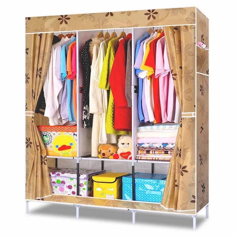 
Popular colorful non-woven fabric cover cheap metal wardrobe 