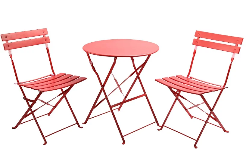 3 Piece Folding Bistro-Style Set Outdoor Table and Chair Set Iron Bistro Set