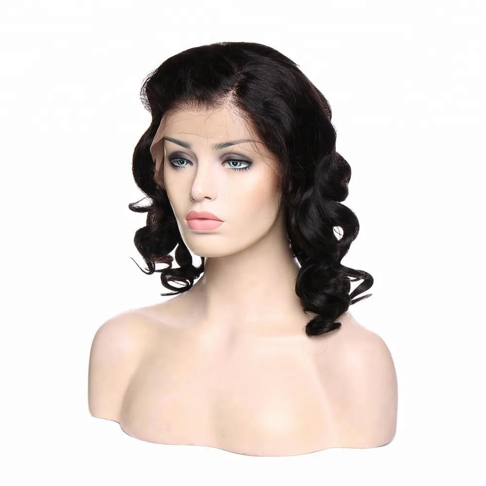 
No glue no tape 14inch 100% brazilian full lace human hair wig wholesale 