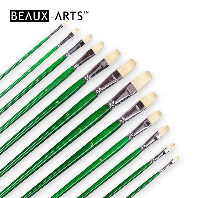Flat Chungking Interlocked Hog Bristle Hair Artist Paint Brush Set for Oil & Acrylic Paint