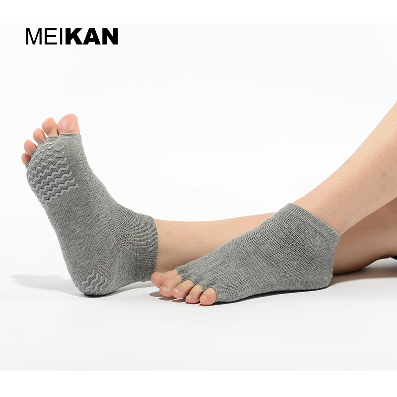 Носки MEIKAN цветные на заказ Нескользящие хлопковые Нейлоновые женские носки с открытым пятью пальцами для йоги