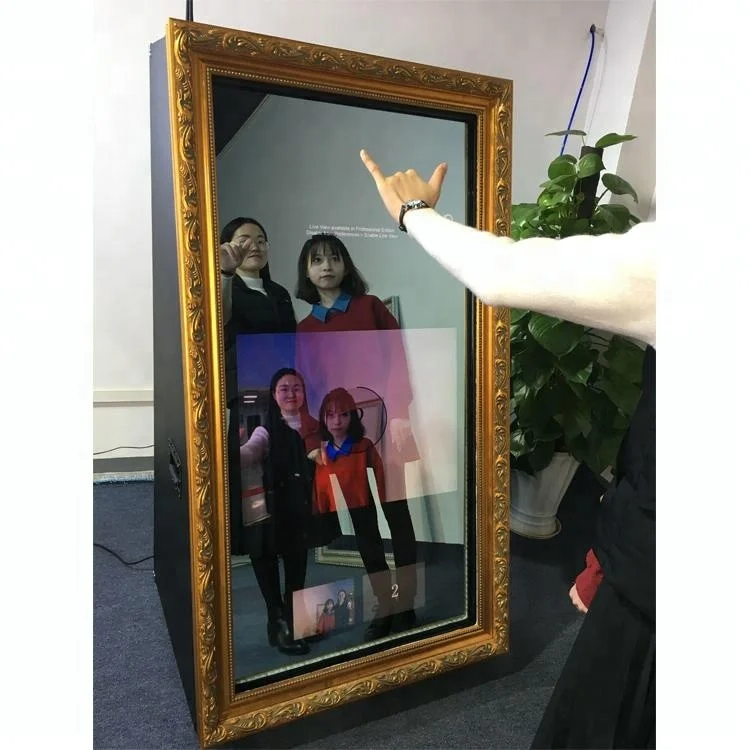 Social Photo Booth Touch Screen With Camera, Trade Show Mirror Photbooth Kiosk