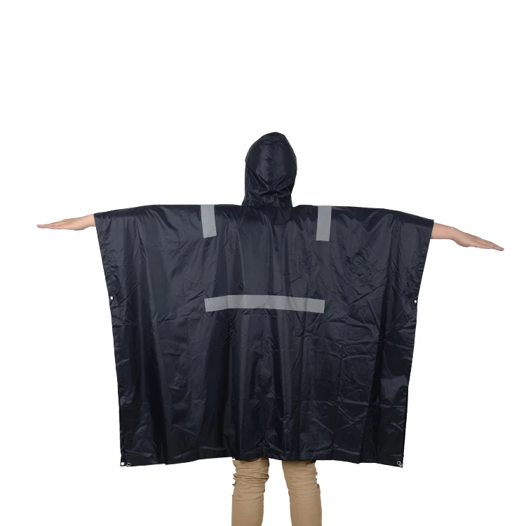 R018-R 100% Waterproof Rubberized Poncho Hooded Rainwear with Reflective Tape Rain Wear
