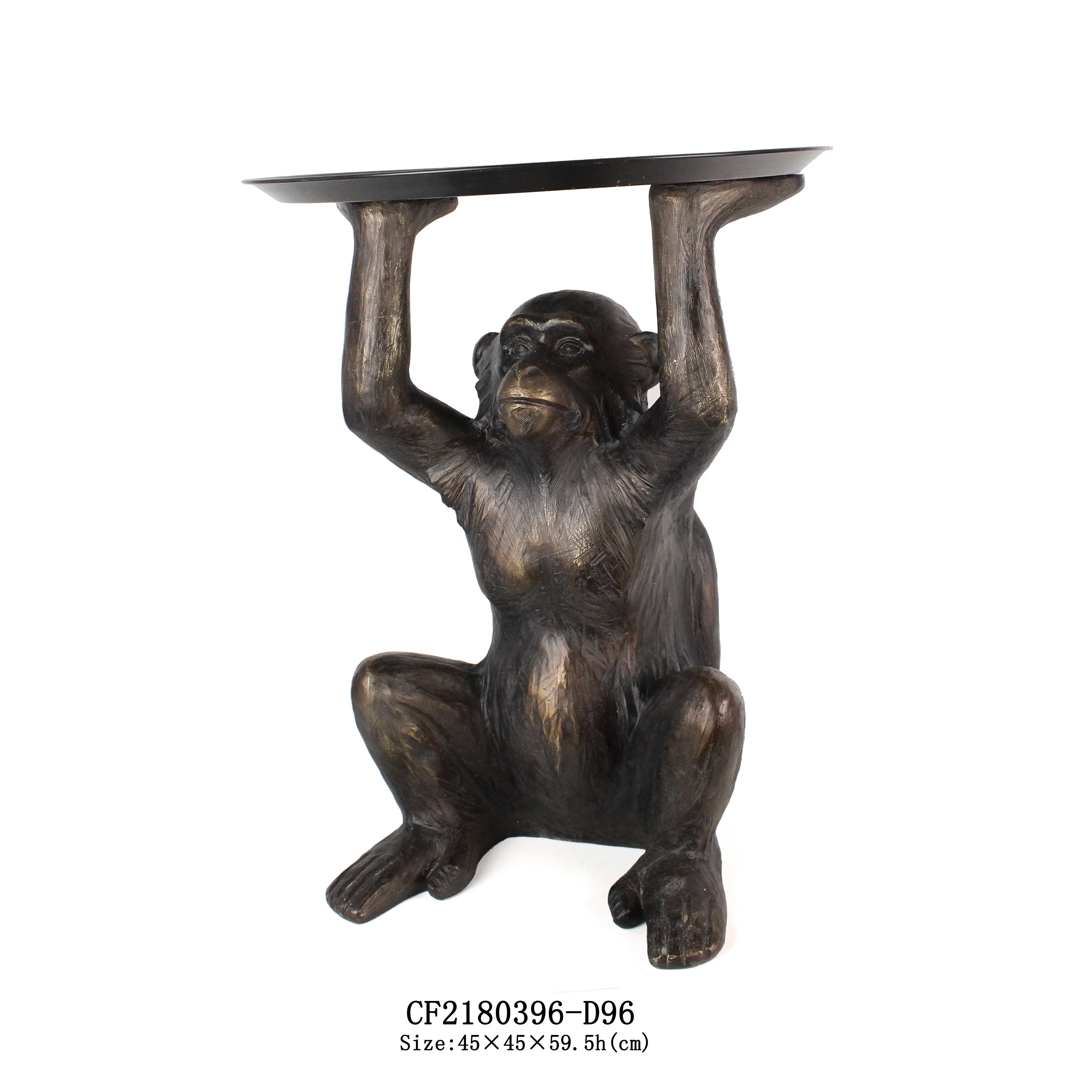 Resin Animal Monkey Hold Metal Tray Sculpture Garden Home Decor Crafts