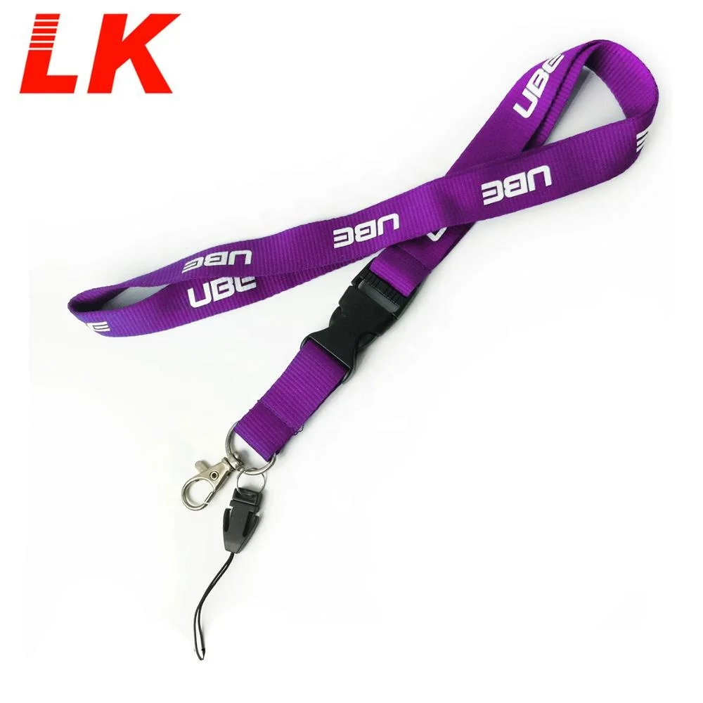 Travel  accessories Custom screen printing security thick woven purple color cellphone lanyard