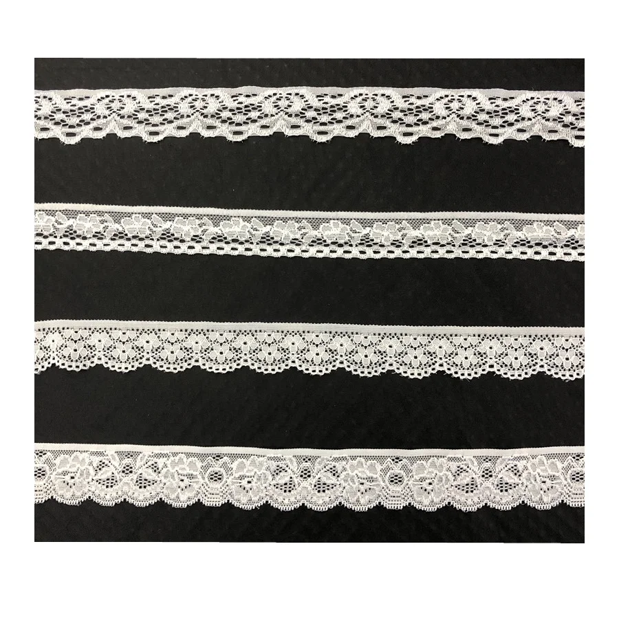 White Narrow Nylon Lace Trim French Guipure Elastic Lace Trimming For Dress Fabric