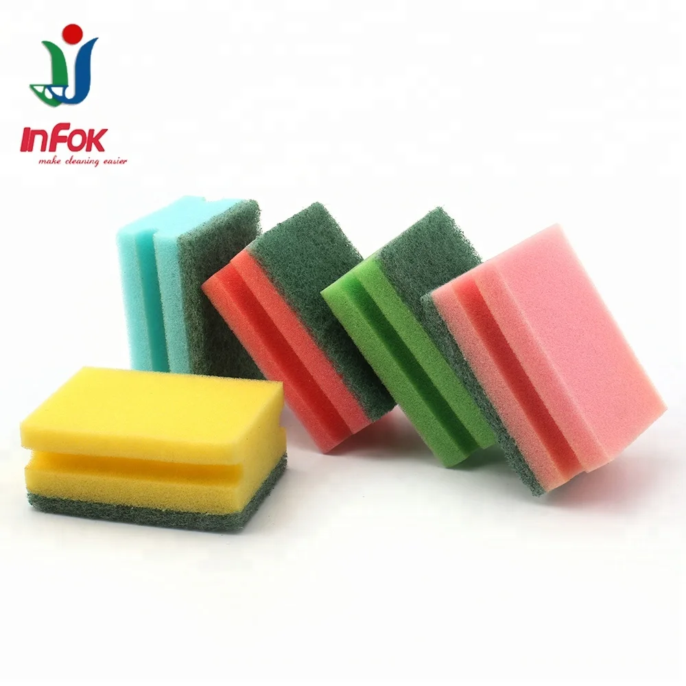 Multiple colour kitchen cleaning grooved sponge scourer