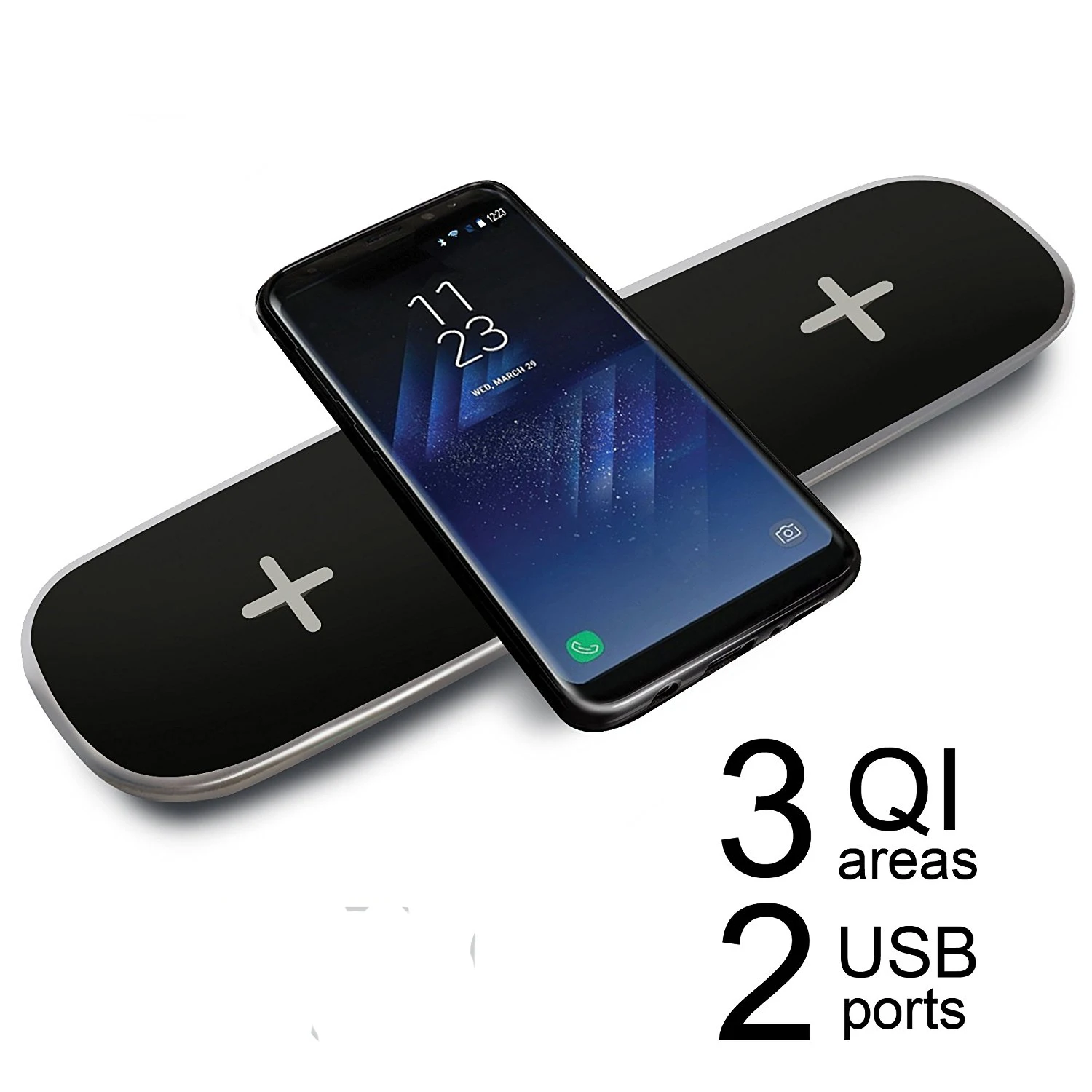 QI Wireless Charging Triple Pad 2 USB ports Wireless charger station for iPhone and Samsung