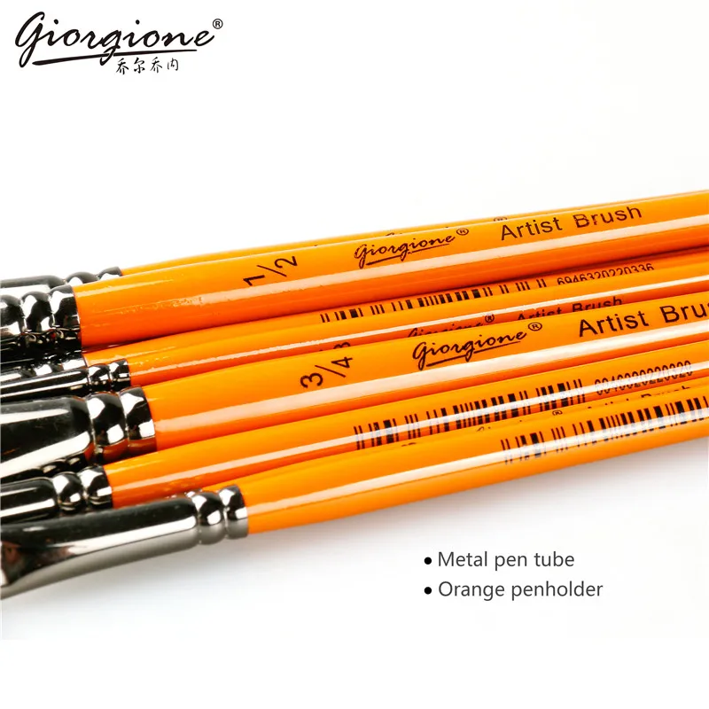Giorgione Nylon Hair Wood Handle Copper Ferrule Artist Painting Brush Set