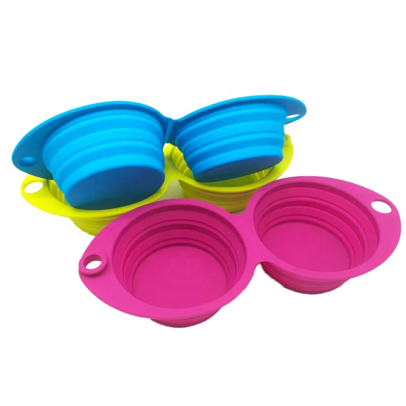 
Double Dog Bowls Pet Dry Food Bowls for Dogs Cats Outdoor Drinking Water Silicone collapsible Pet Dog Dish Feeder 