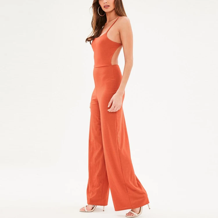 Women one piece sexy low back orange jumpsuit