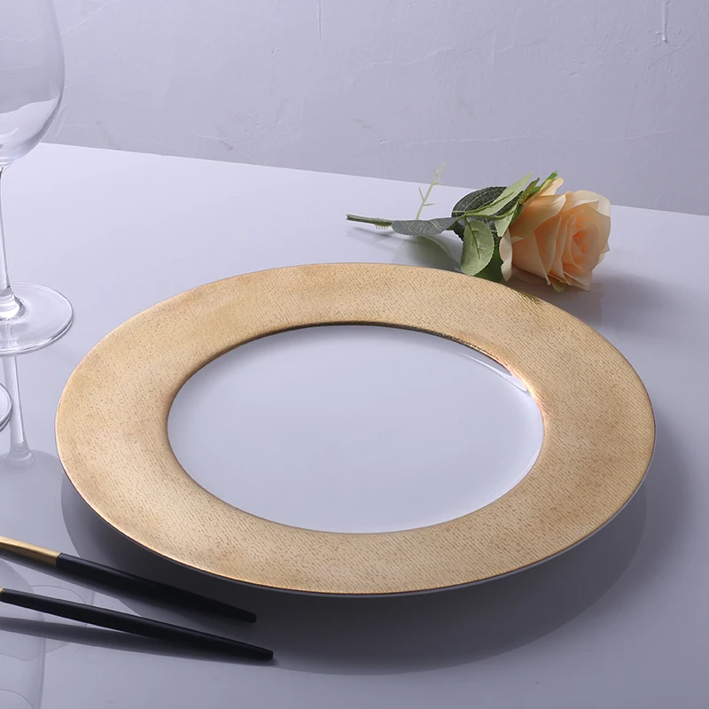 Luxury hotel gold rimmed dinner charger plates gold with customized design