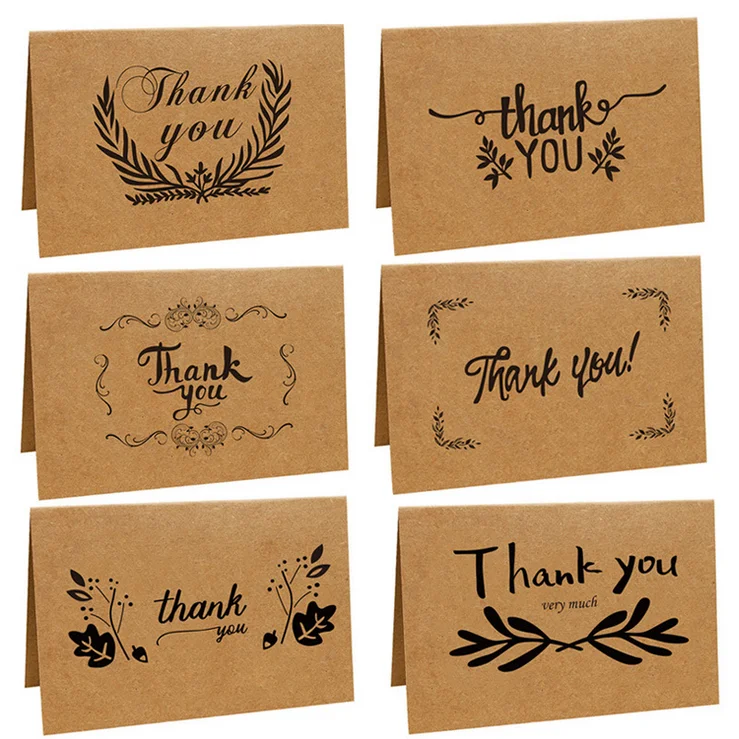 100 Custom mini luxury Thank You kraft paper greeting for your purchase Cards Set printing With Blank Inside for Writing