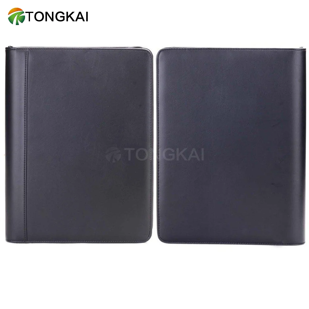 Custom Executive Padfolio - A4 Zippered Black PU Leather Conference Document Holder Organizer Portfolio With  Notepad