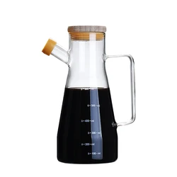 Handmade high borosilicate glass water oil bottle decanter with wooden lid