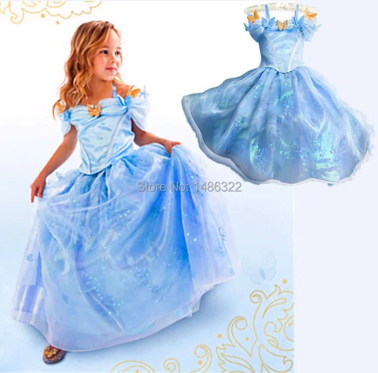 2015 New Movie Summer Cinderella Princess Kids Cosplay Costume font b Dresses b font Girl font