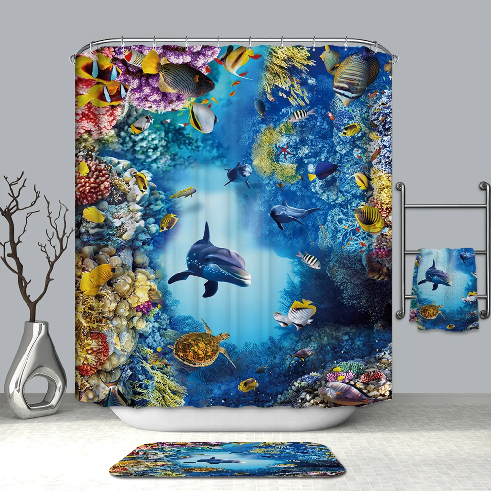 OEM custom digital printed 100% polyester hookless animal print shower curtain