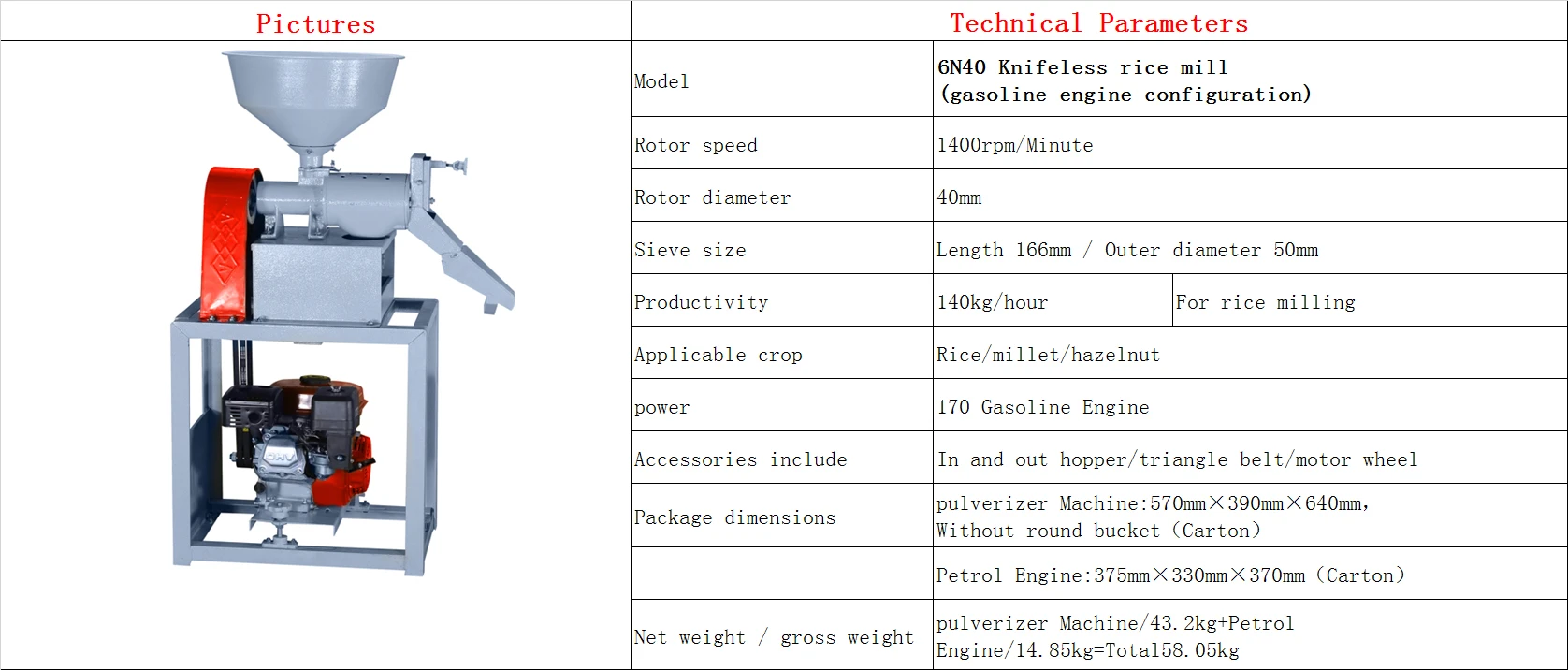 sale 6N40 Rice milling machine(with gasoline engine)