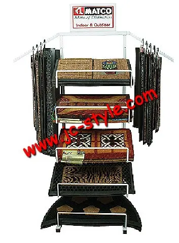 Custom floor standing mats display rack with arms/metal carpet sample display stand/retail yoga mats display shelf