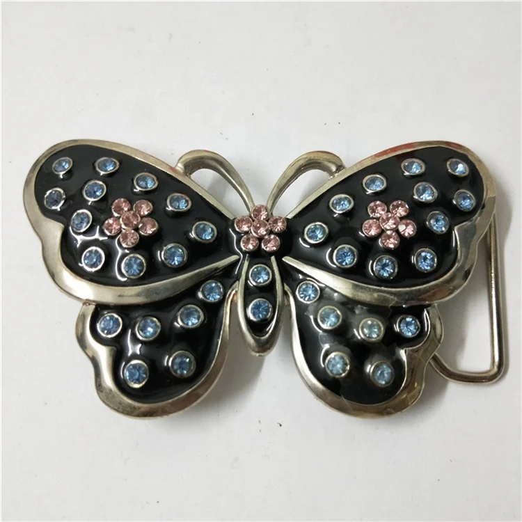 Colorful Butterfly shape Rhinestone metal belt buckle Diamond Spray paint buckle for garment belt