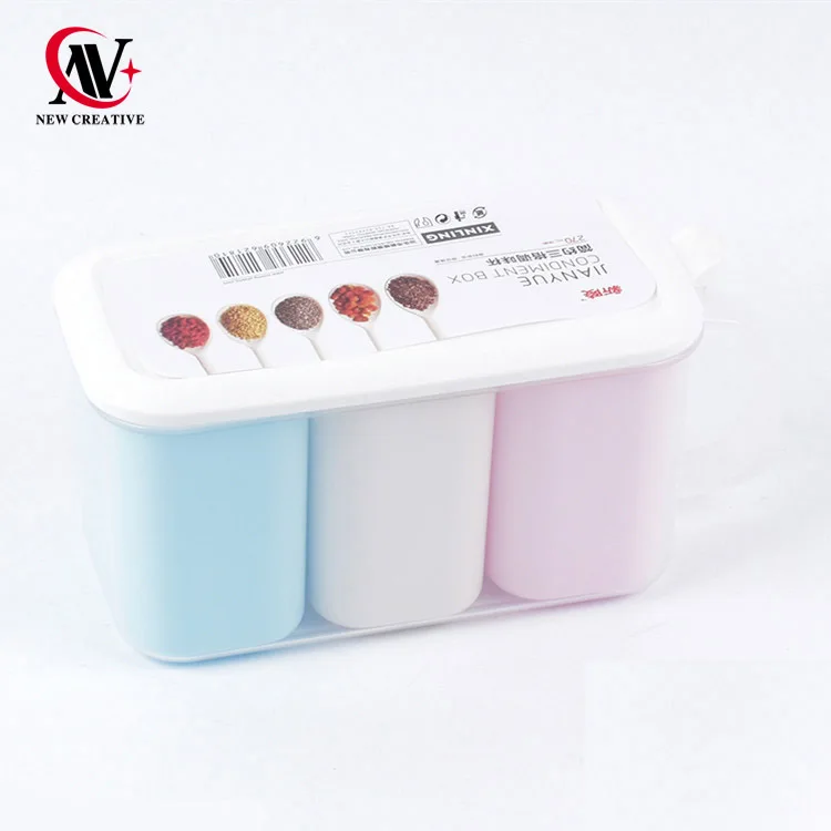 plastic 3pcs Seasoning Box Condiment box Salt Pepper Box with spoon