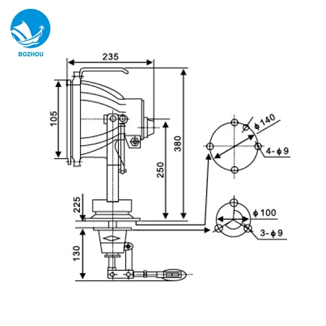 Manufacturers TG9 12V 24V 100W 200W Aluminum Powerful Lighting Waterproof Outdoor marine searchlight