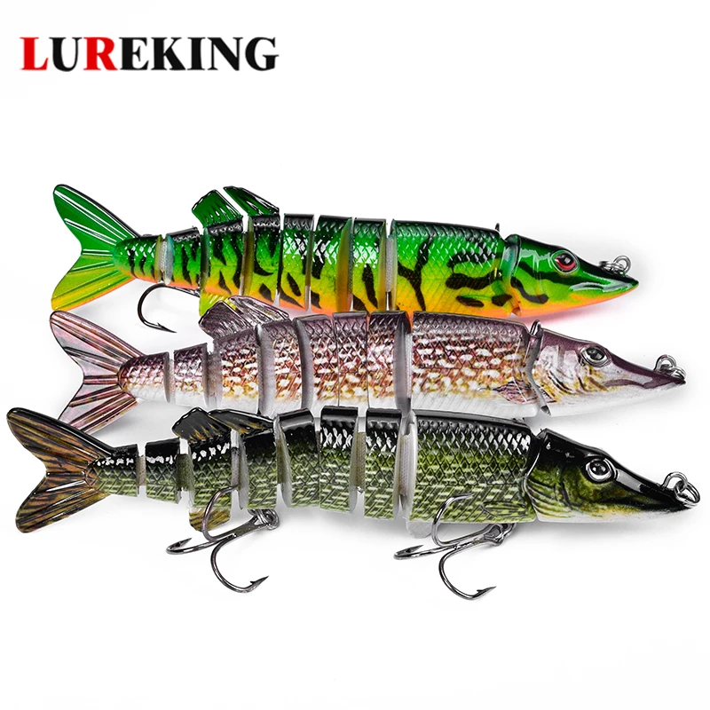 Custom Lureking 125mm 19.4g Hard Plastic Pike Fishing Lures, 9 Sections Multi Jointed Swim Bait