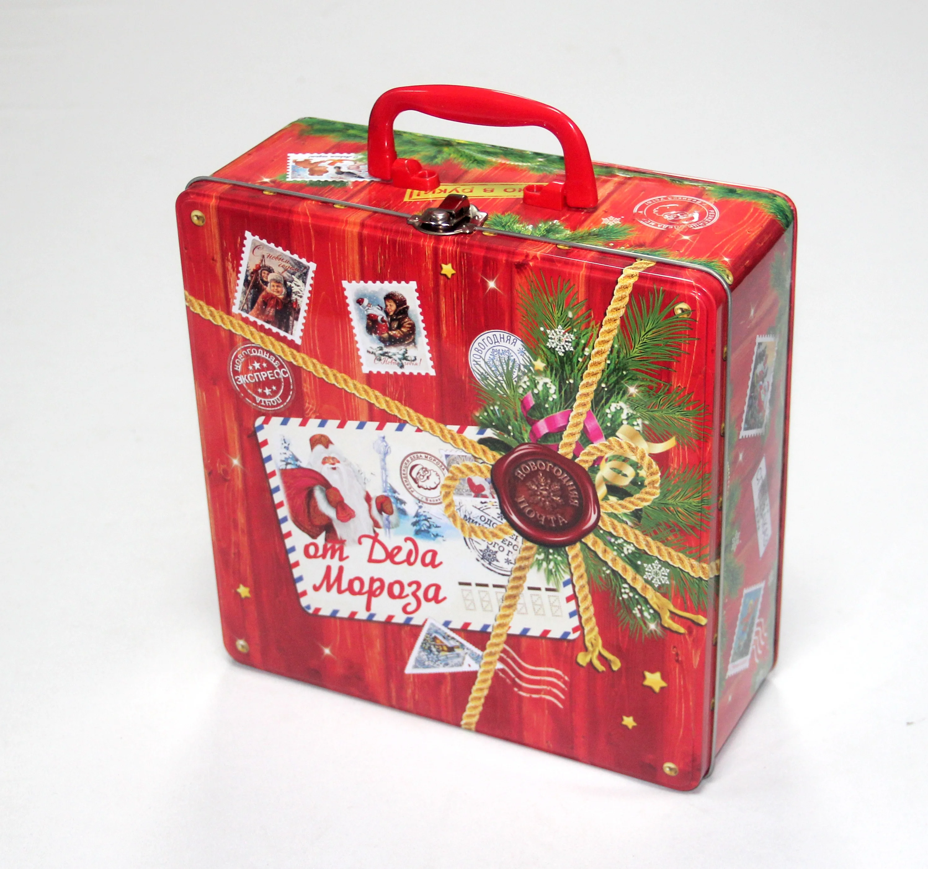 Metal Packaging Handing Tin Box Holding Tank Square Container Chocolate Cookie Handle Tin Can Cigarette Box Cosmetic Tinplate