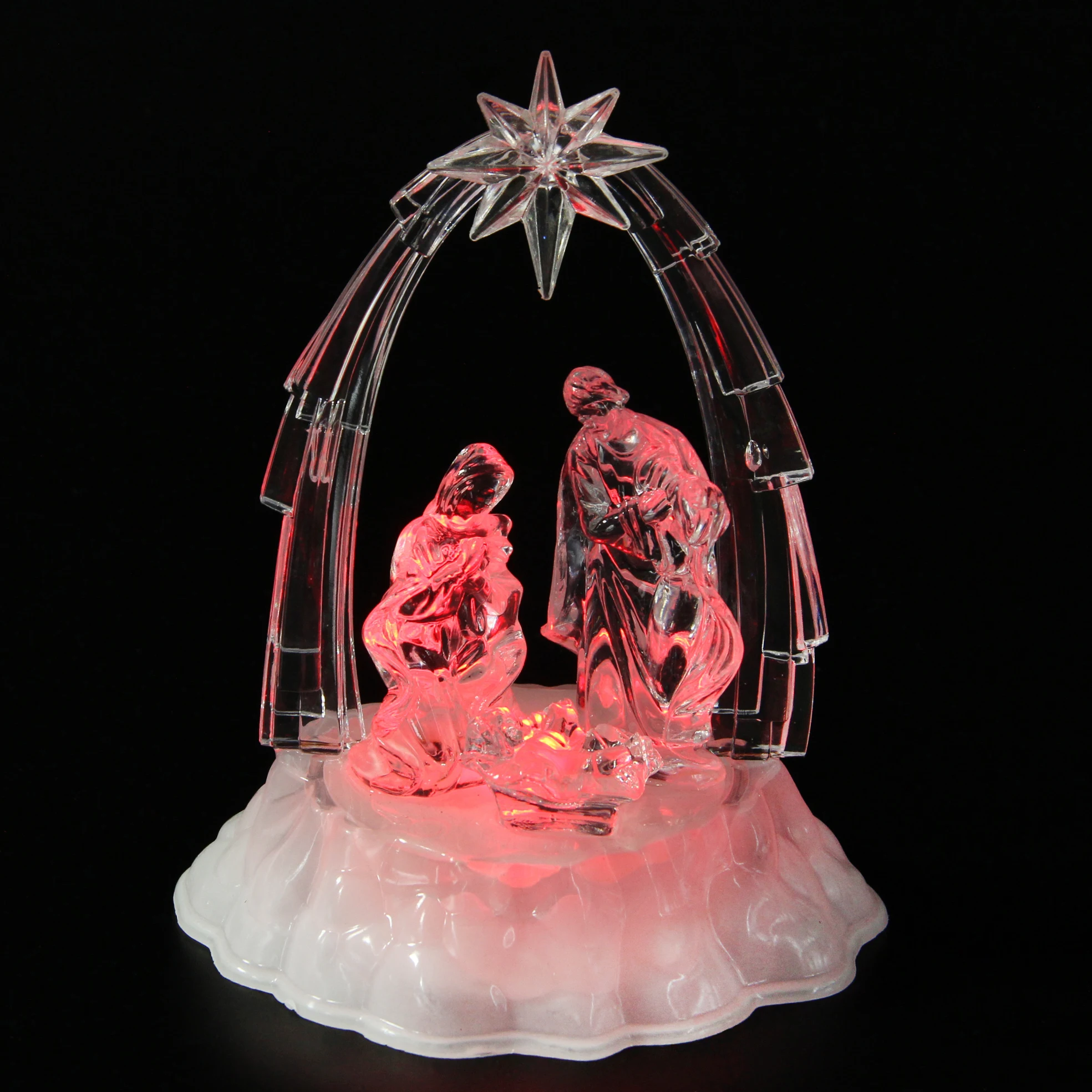 
Holy Family Religious LED light Transparent acrylic craft christmas nativity scene led color changing for led nativity 